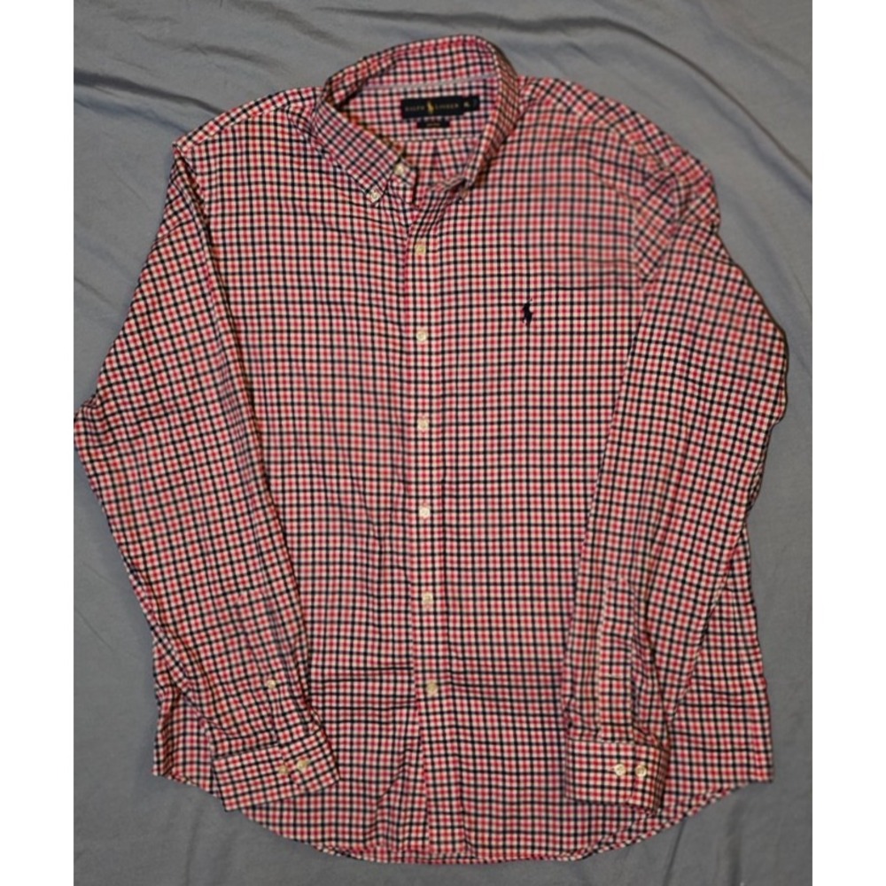 Ralph‎ Lauren Button Up Shirt Men XL Red Black Pony Casual Non Iron Checks Men